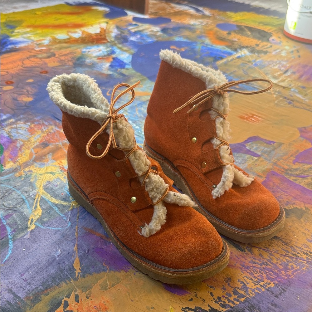 Orange Suede Sheepskin Boots